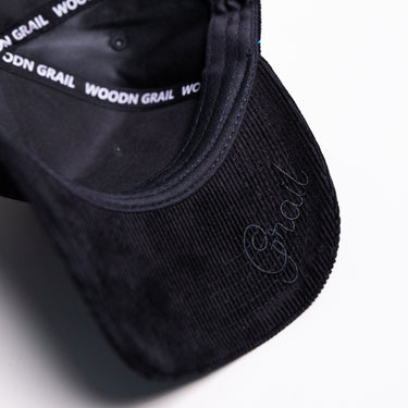 Woodn Grail Blacktop Snapback - Black Corduroy Underbrim Detail